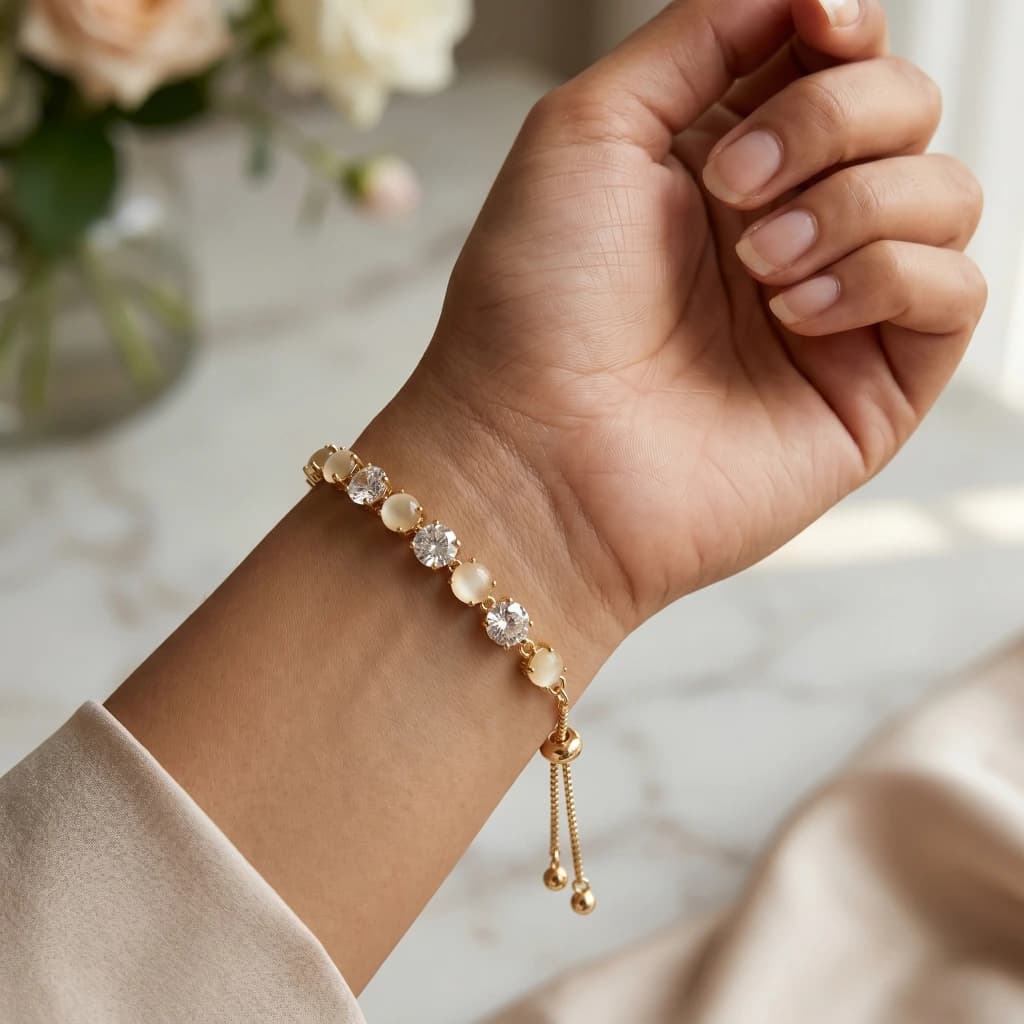 Gold White Stone Crystal Slider Bracelet image 1
