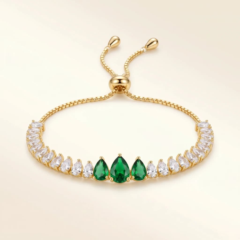 Gold Green and White Teardrop Slider Bracelet image 1