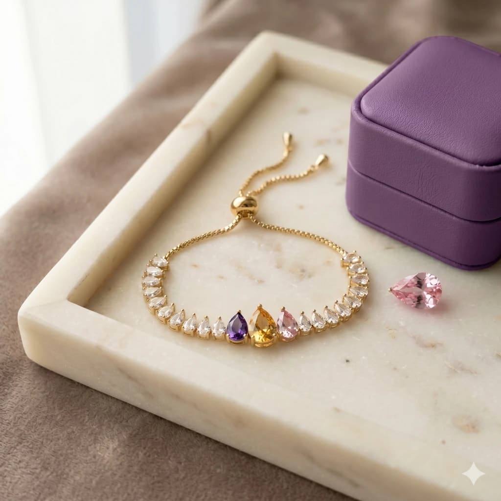Gold Purple Yellow Teardrop Slider Bracelet image 3
