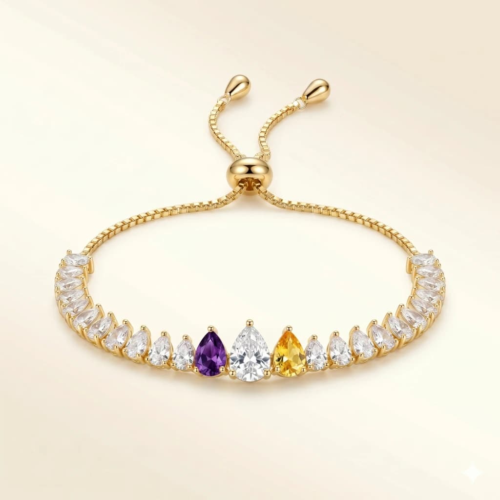 Gold Purple Yellow Teardrop Slider Bracelet image 1