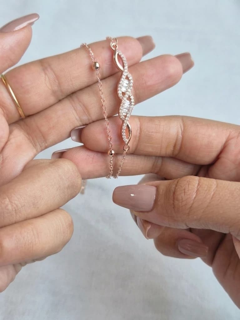 Rose Gold Crystal Interlaced Chain Bracelet image 4