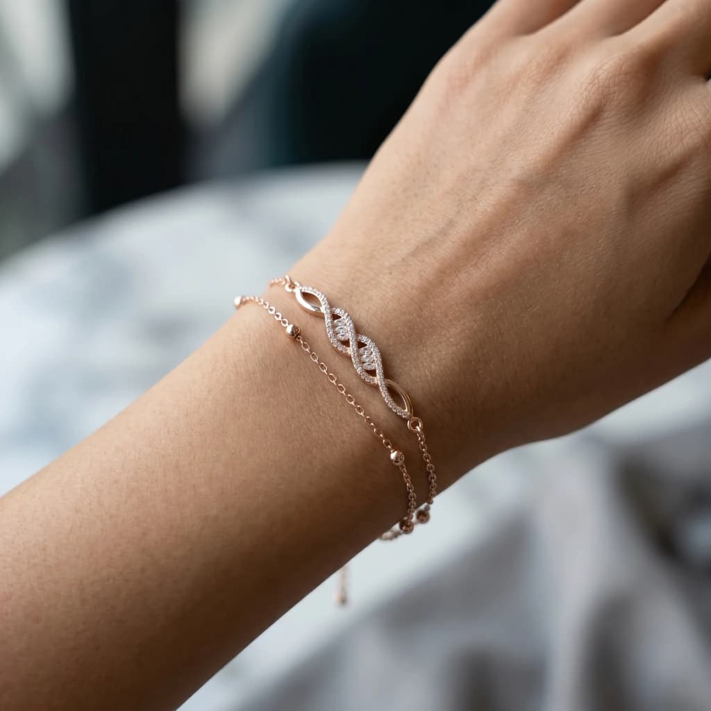 Rose Gold Crystal Interlaced Chain Bracelet image 3