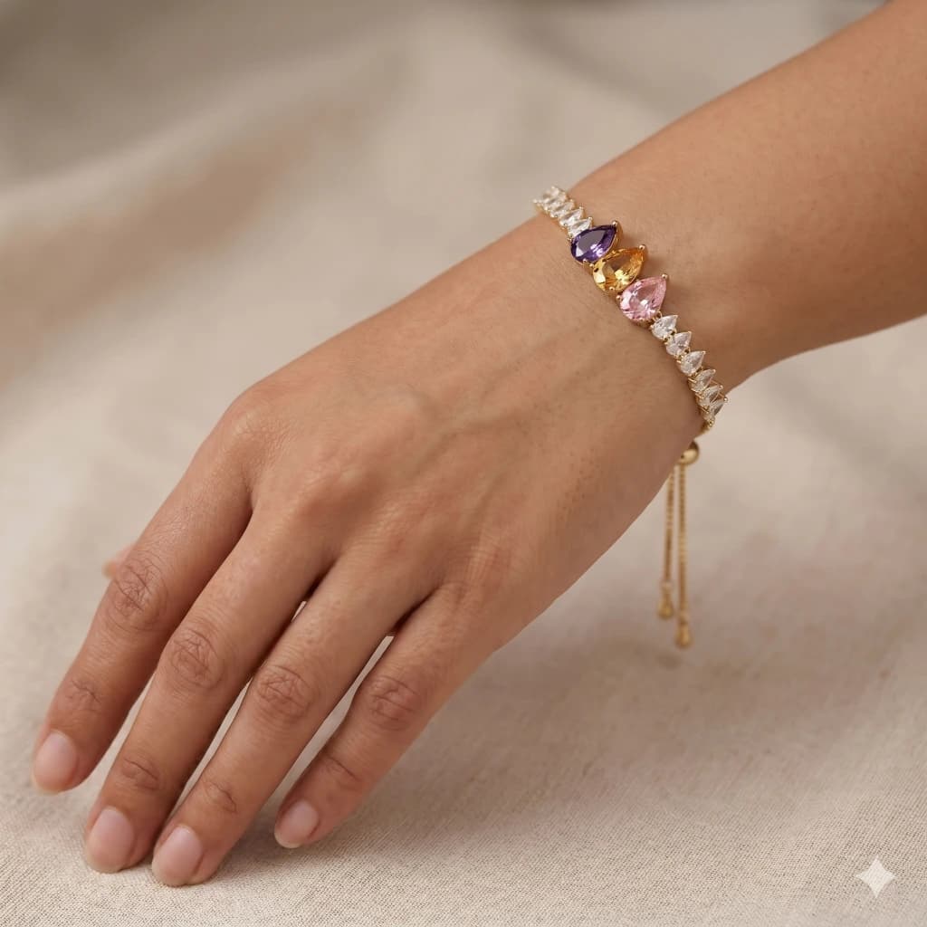 Gold Purple Yellow Teardrop Slider Bracelet image 2