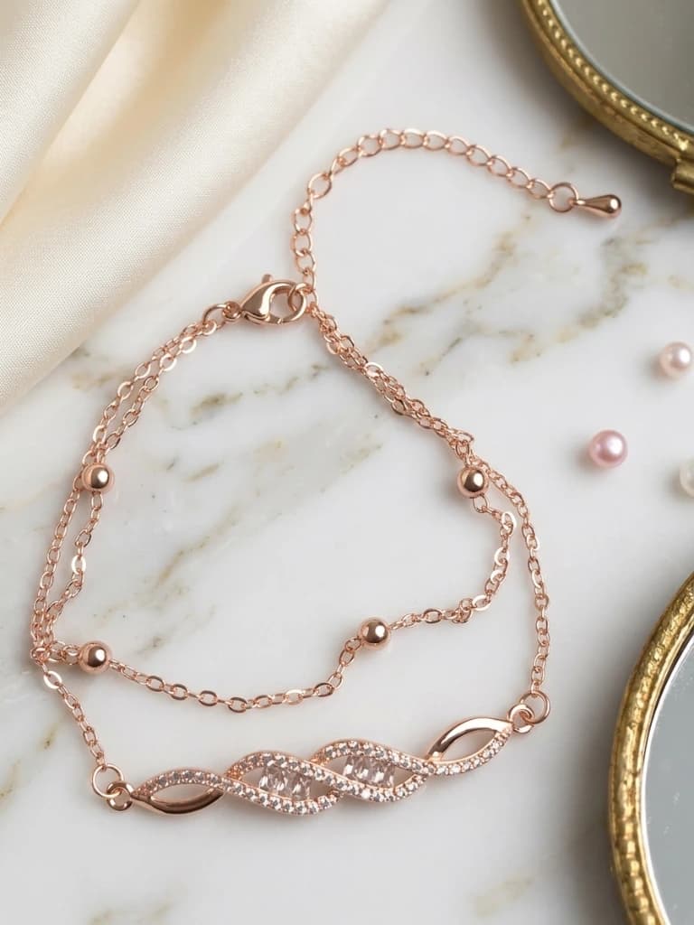 Rose Gold Crystal Interlaced Chain Bracelet image 1