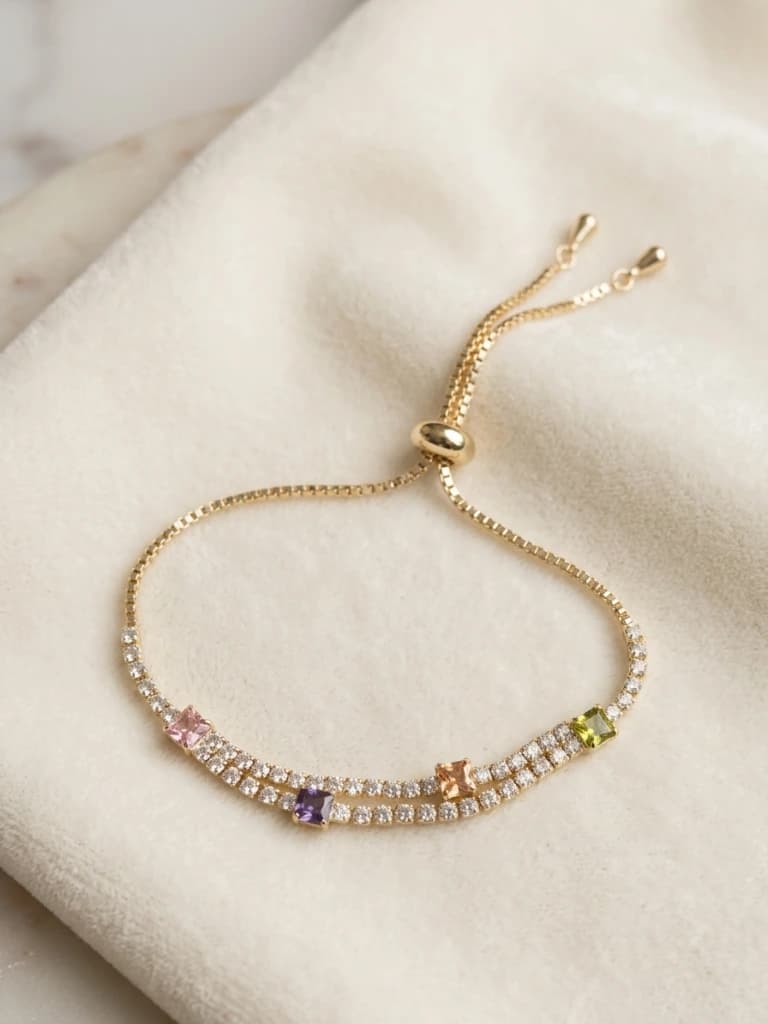 Silver Multi-Color Double Row Crystal Slider Bracelet image 1