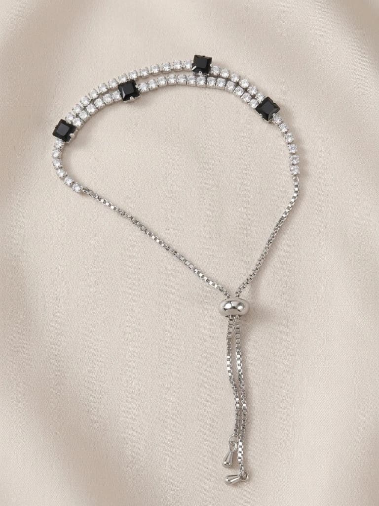 Silver Black and White Stone Slider Bracelet image 3