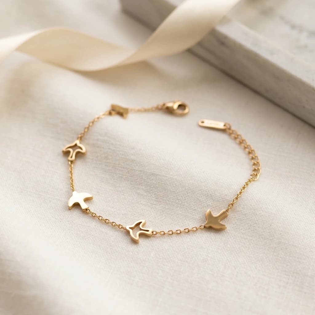 Gold Bird Charm Chain Bracelet image 1