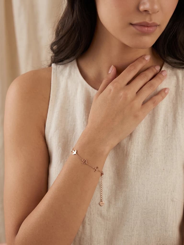 Rose Gold Bird Charm Chain Bracelet image 2