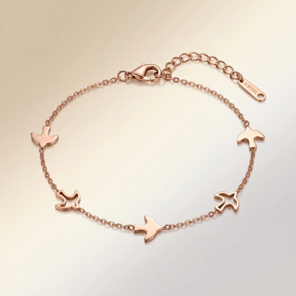 Rose Gold Bird Charm Chain Bracelet image 1
