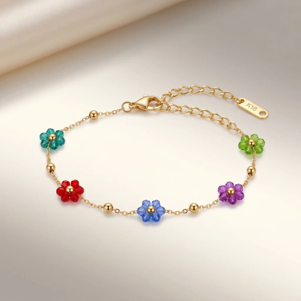 Gold Multi-Color Crystal Flower Charm Bracelet image 2