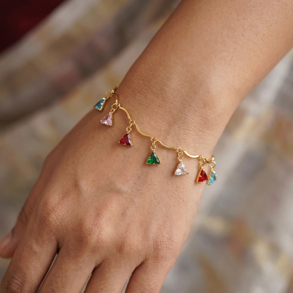 Gold Multi-Color Triangle Stone Charm Bracelet image 1