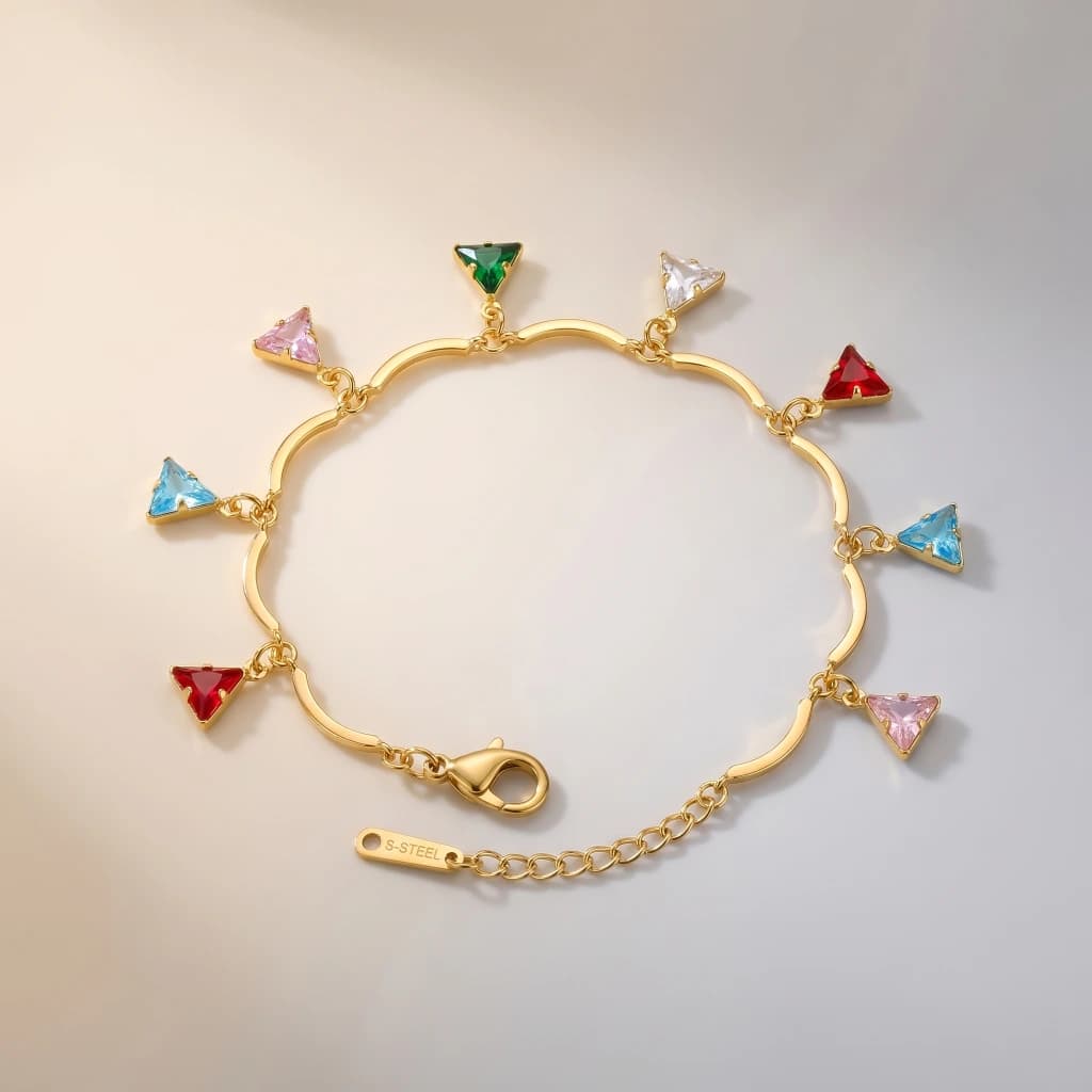 Gold Multi-Color Triangle Stone Charm Bracelet image 2