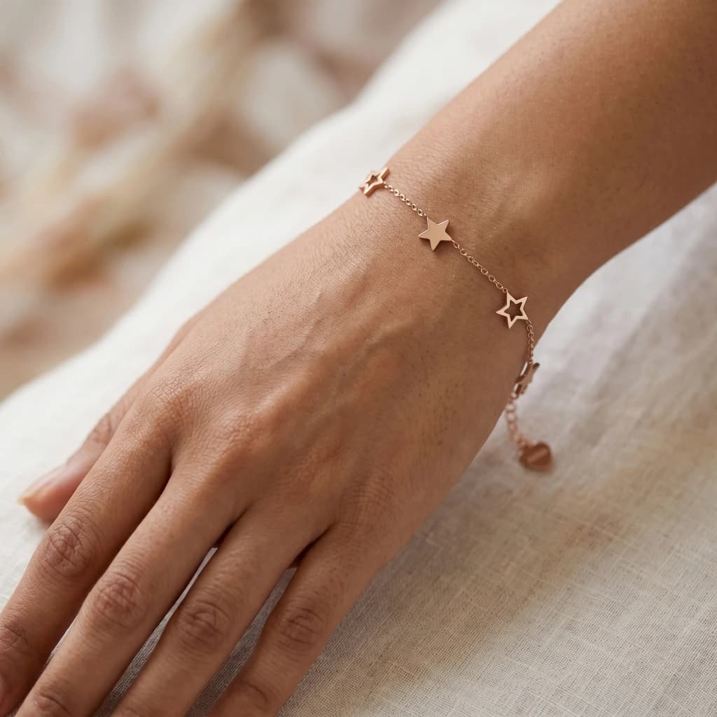 QDORA Rose Gold Minimalist Star Chain Bracelet image 2