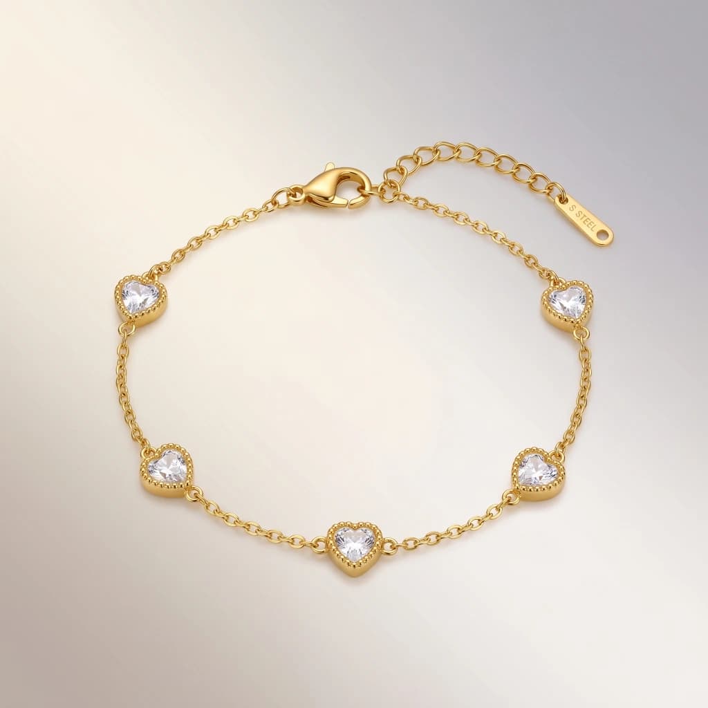 QDORA Gold White Crystal Heart Charm Chain Bracelet image 3