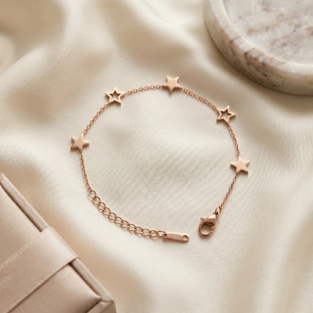 QDORA Rose Gold Minimalist Star Chain Bracelet image 1