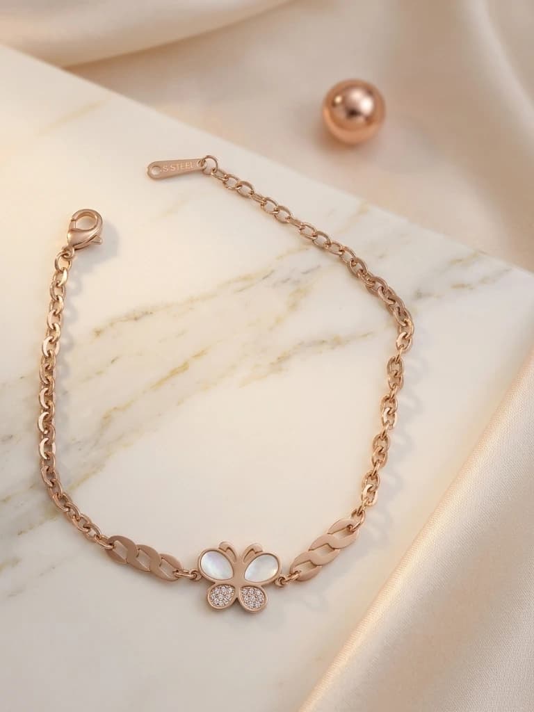 QDORA Rose Gold Butterfly White Stone Link Bracelet image 3