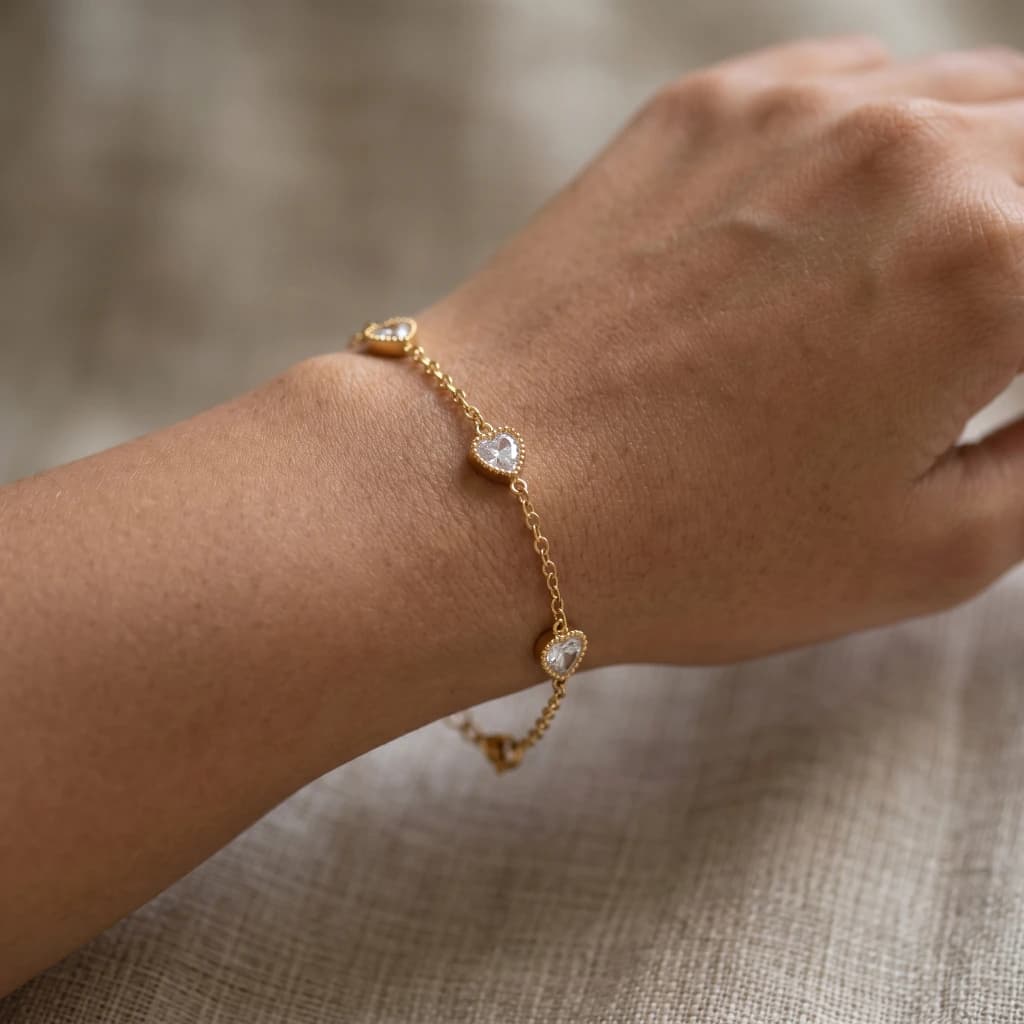 QDORA Gold White Crystal Heart Charm Chain Bracelet image 2