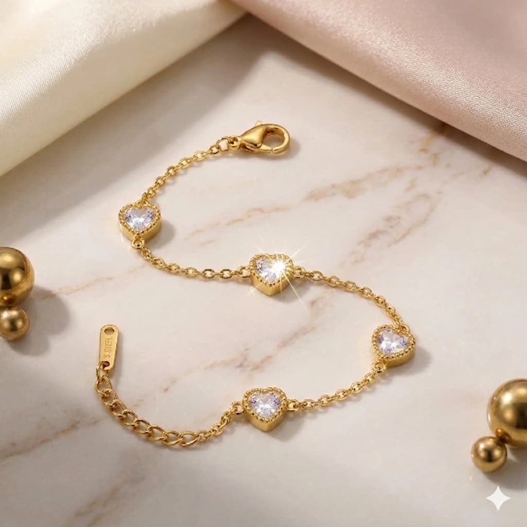QDORA Gold White Crystal Heart Charm Chain Bracelet image 1