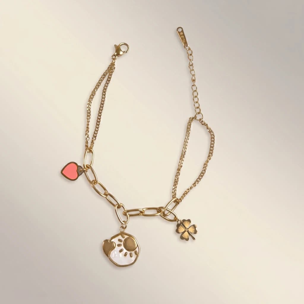 QDORA Gold Heart Sun Clover Charm Chain Bracelet image 2