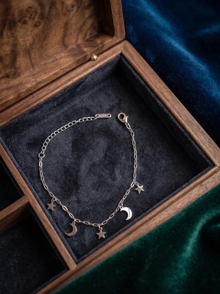 QDORA Silver Star and Moon Charm Chain Bracelet image 3