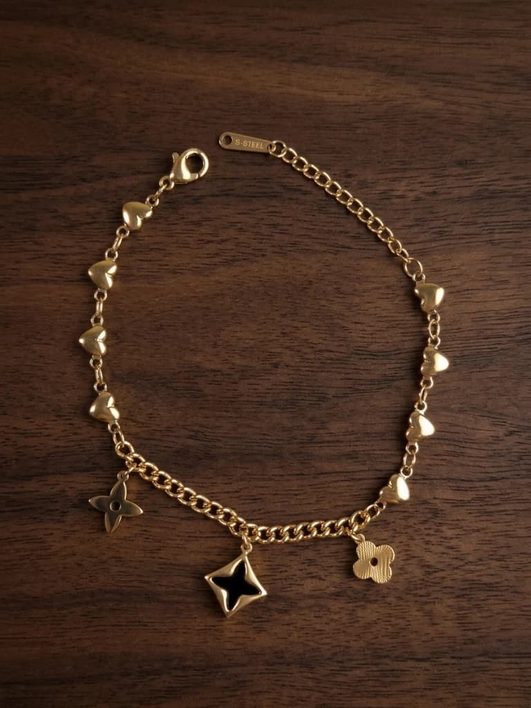 QDORA Gold Heart Star Charm Chain Bracelet image 3