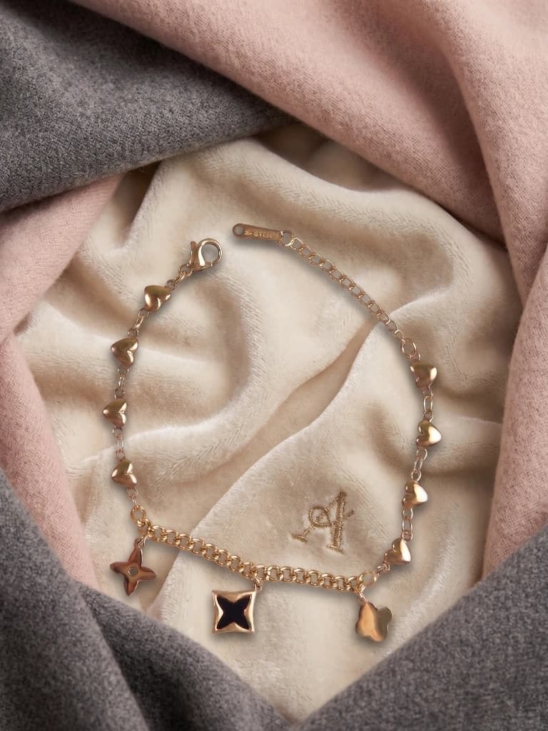 QDORA Gold Heart Star Charm Chain Bracelet image 2