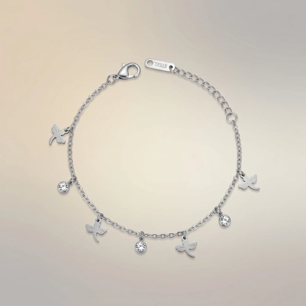 QDORA Silver Dragonfly Crystal Charm Chain Bracelet image 3