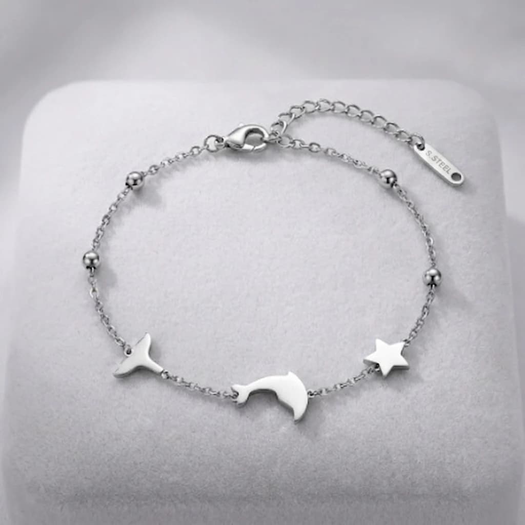 QDORA Silver Dolphin Star Charm Chain Bracelet image 2
