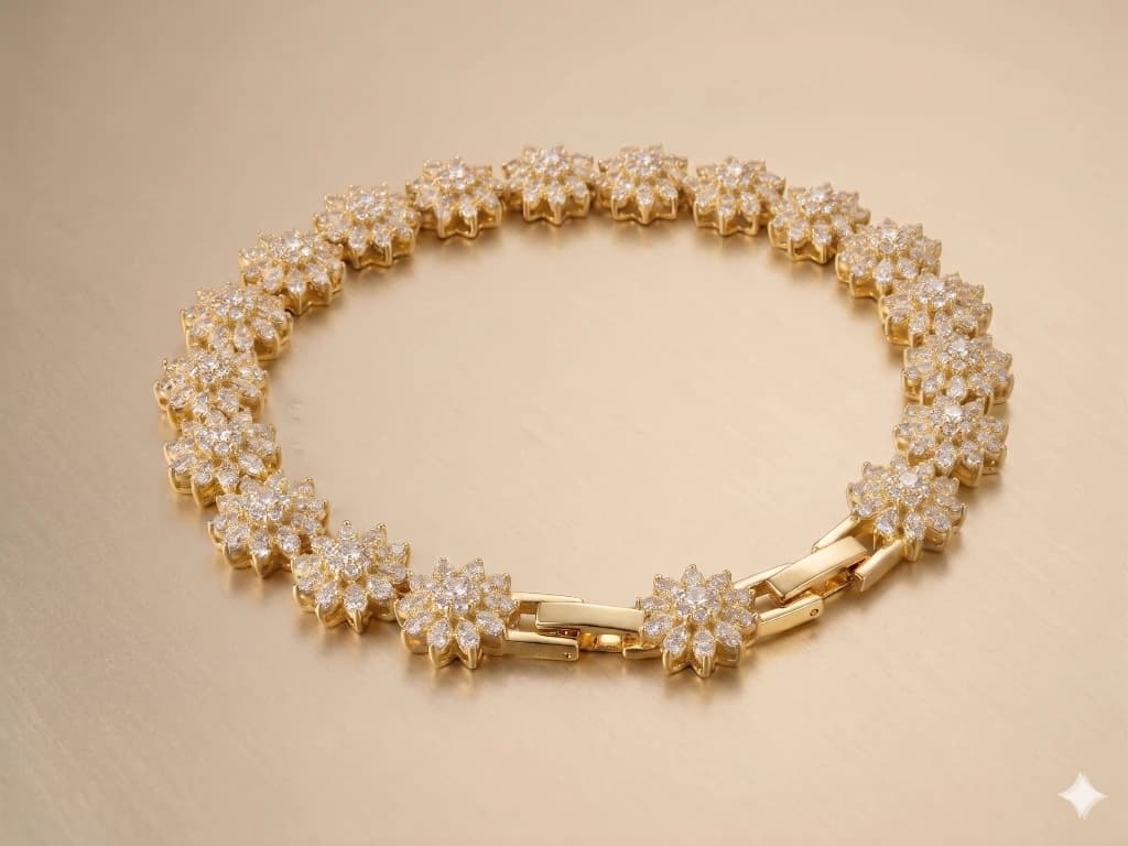 QDORA Gold White Crystal Floral Link Bracelet image 1