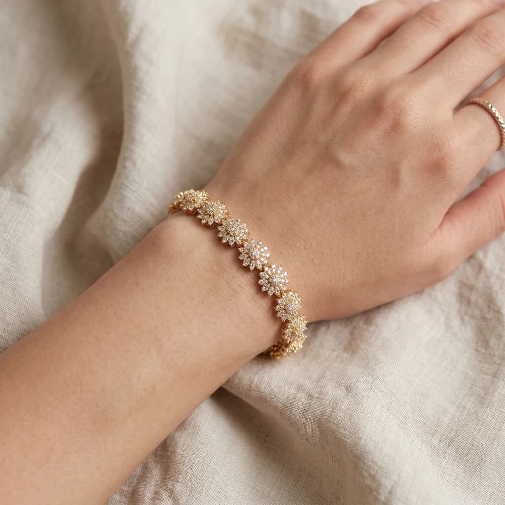 QDORA Gold White Crystal Floral Link Bracelet image 2