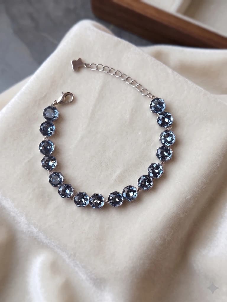 QDORA Silver Slate Blue Hexagon Link Bracelet image 1