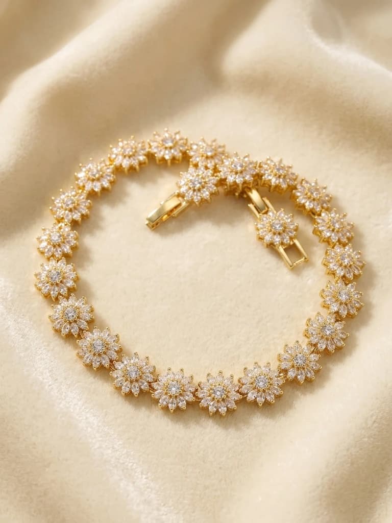 QDORA Gold White Crystal Floral Link Bracelet image 3