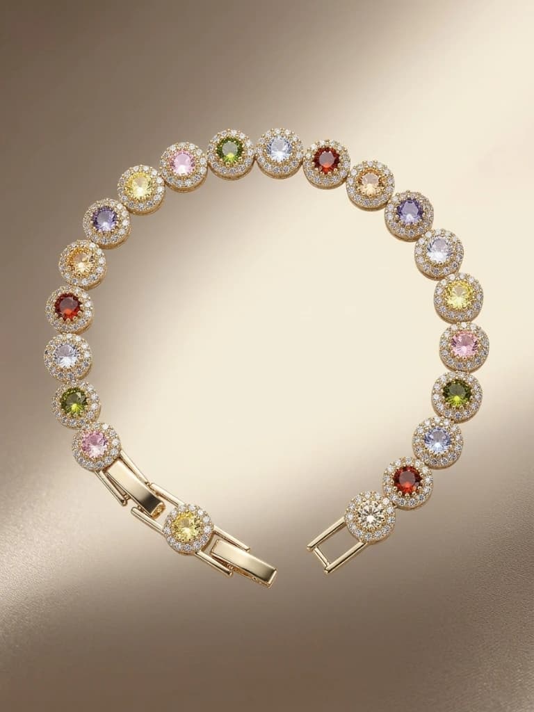 QDORA Gold Multicolor Crystal Halo Link Bracelet image 1