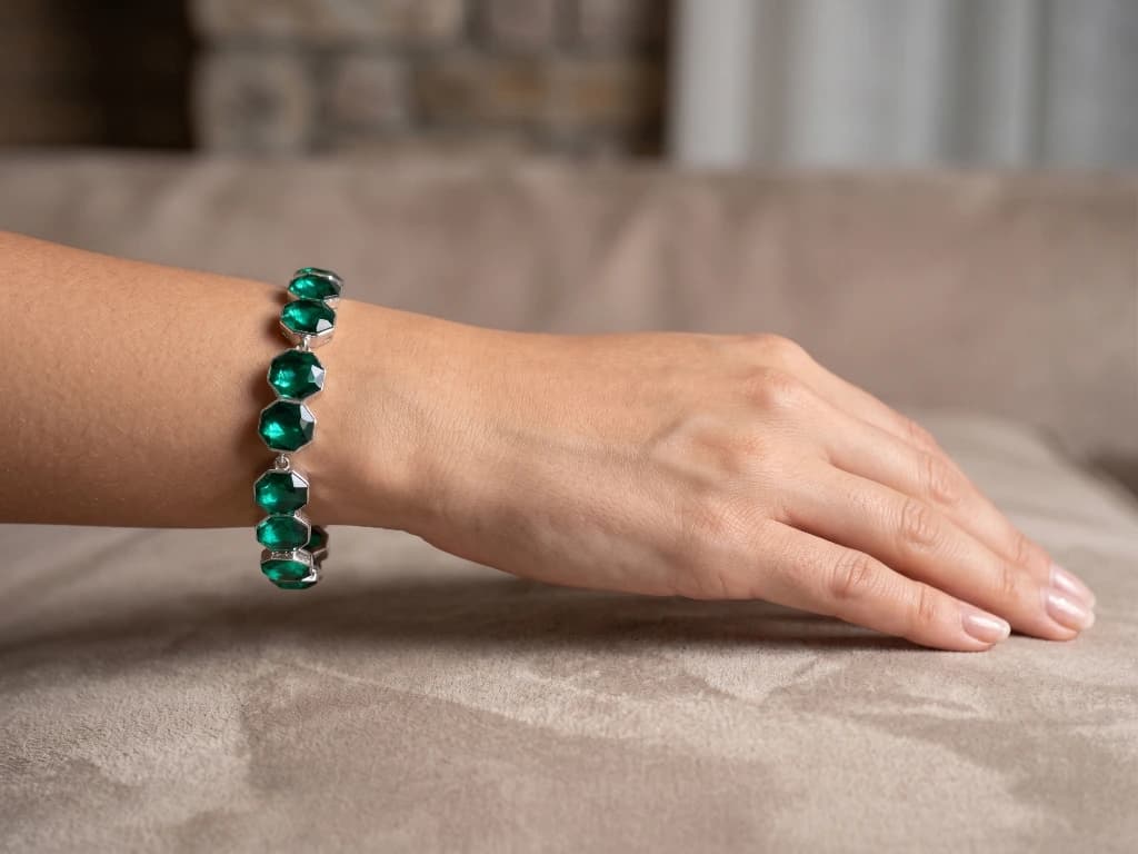 QDORA Silver Green Hexagon Crystal Link Bracelet image 2