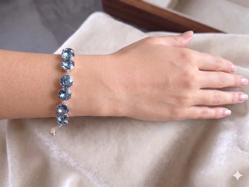QDORA Silver Slate Blue Hexagon Link Bracelet image 3