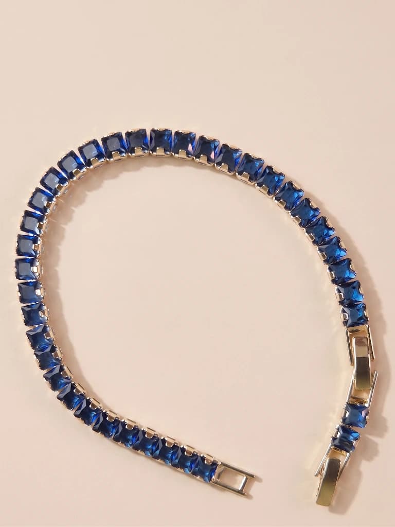 QDORA Gold Blue Rectangular Stone Tennis Bracelet image 2