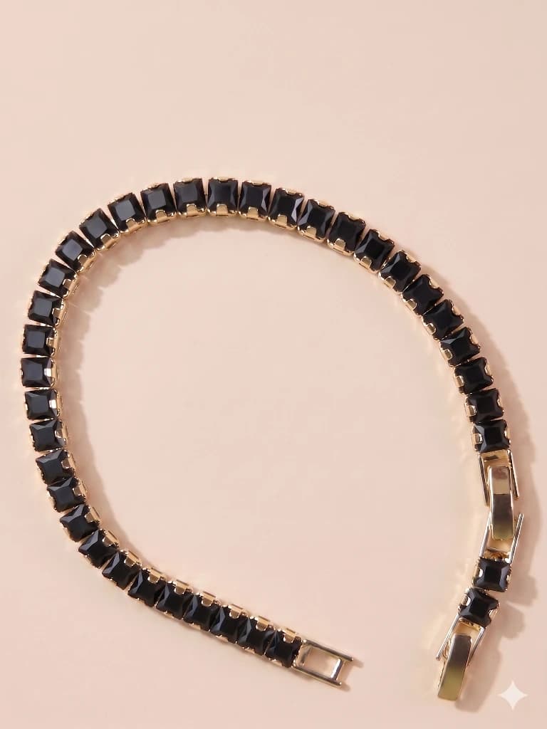 QDORA Gold Black Rectangular Stone Tennis Bracelet image 2