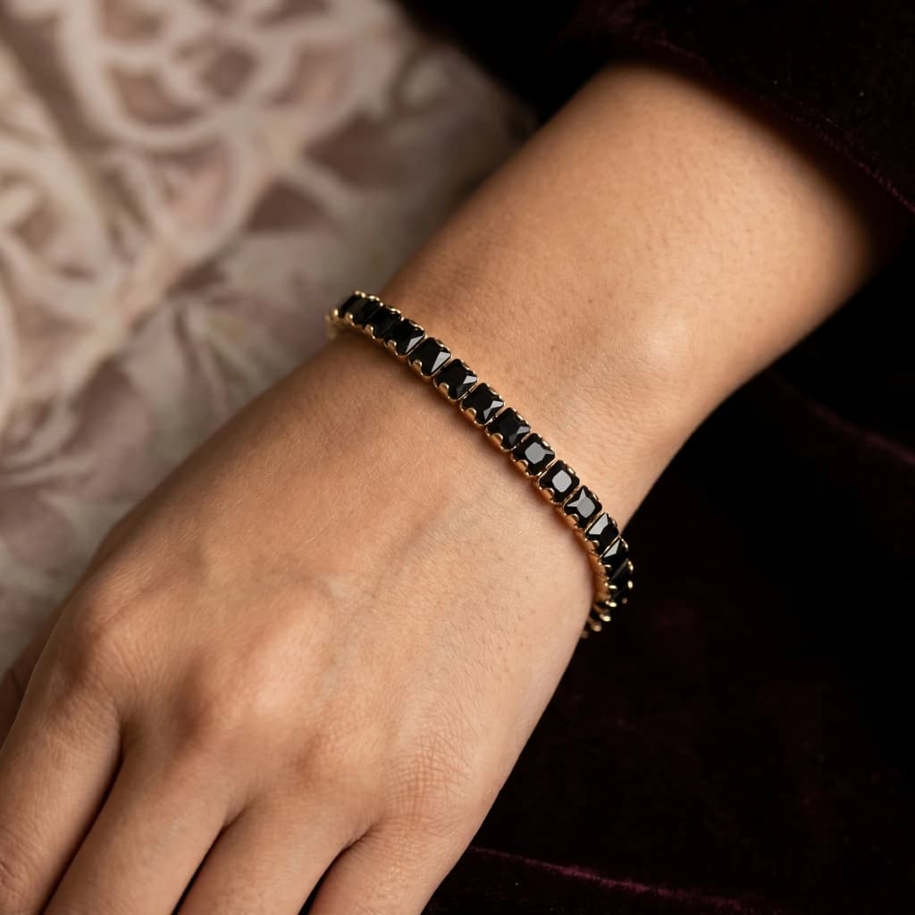 QDORA Gold Black Rectangular Stone Tennis Bracelet image 1