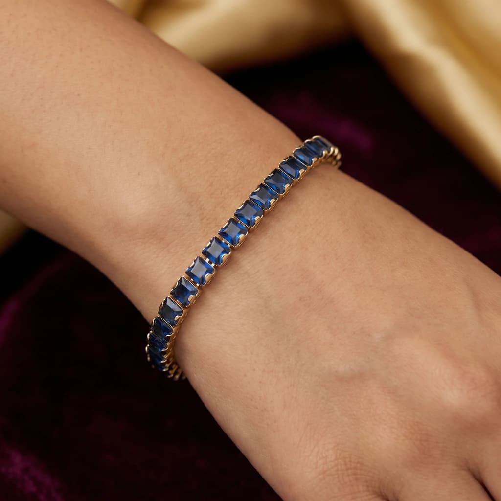 QDORA Gold Blue Rectangular Stone Tennis Bracelet image 1