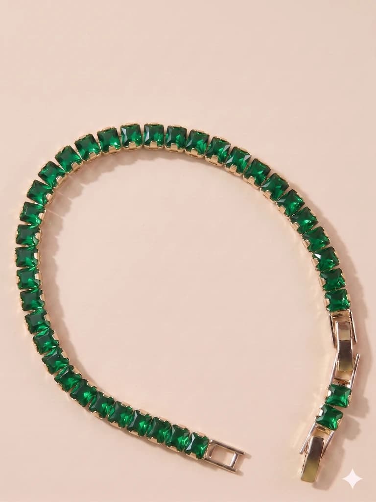 QDORA Gold Emerald Green Square Tennis Bracelet image 3