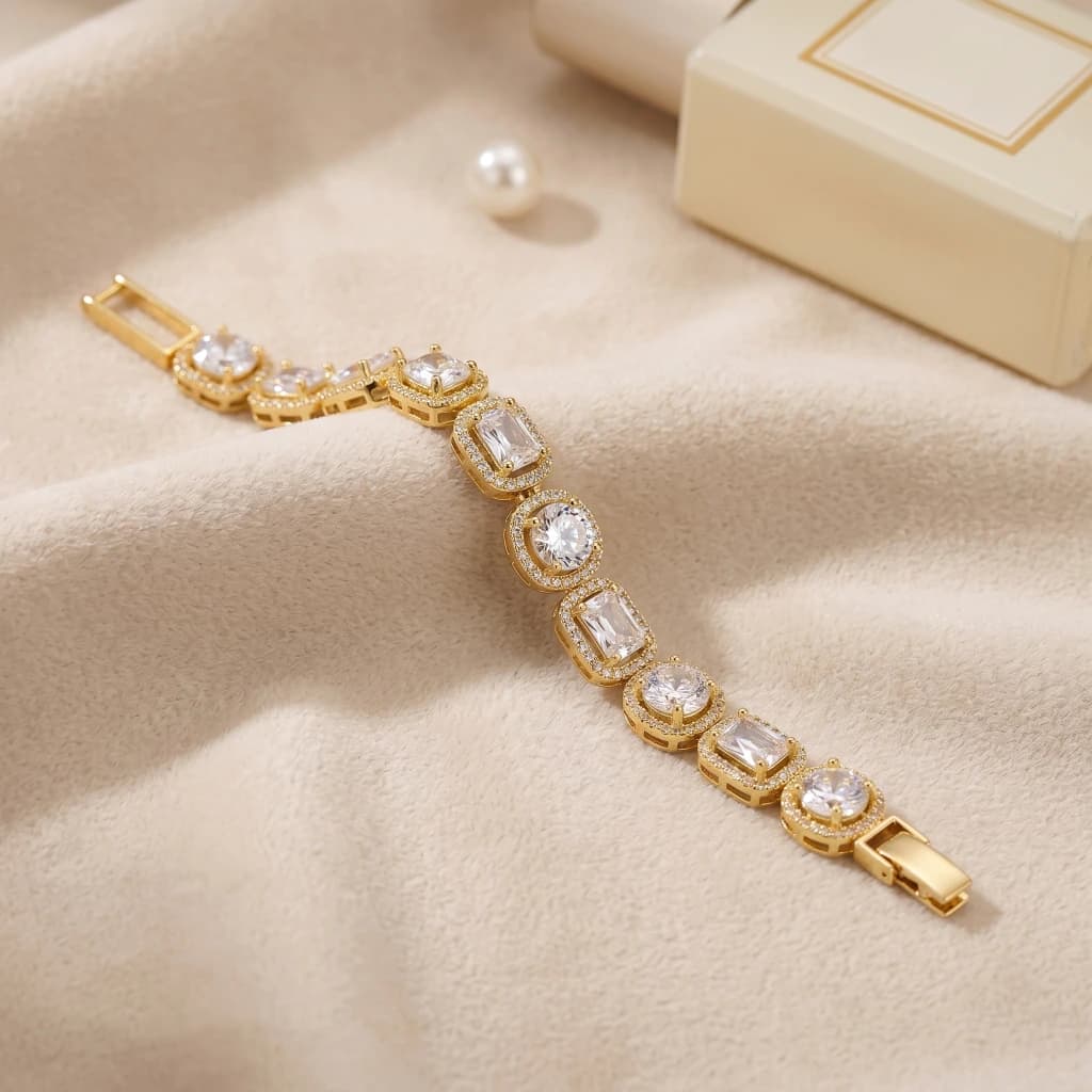 QDORA Gold White Stone Geometric Link Bracelet image 3