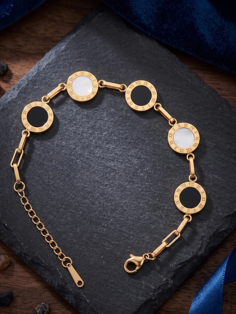 QDORA Gold Roman Numeral Black White Link Bracelet image 1