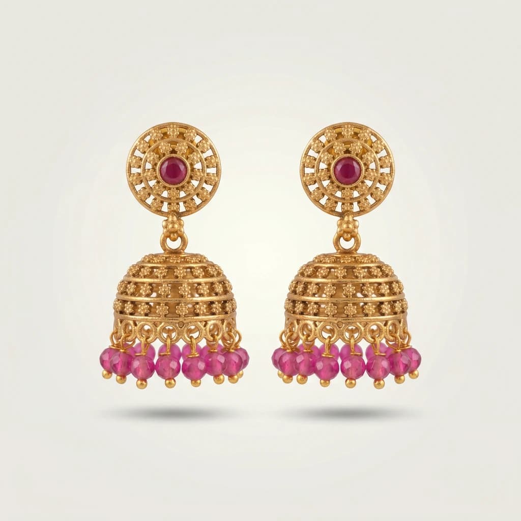 Royale Pink Jhumkas image 3