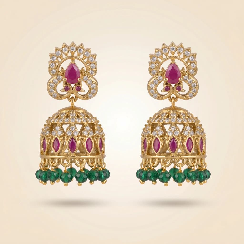 Aavya Crimson Emerald Jhumkas image 1