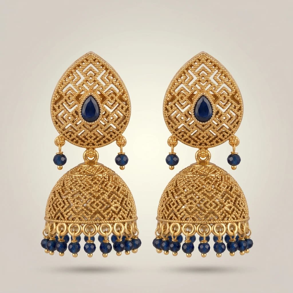 Ananya Sapphire Filigree Jhumkas image 1