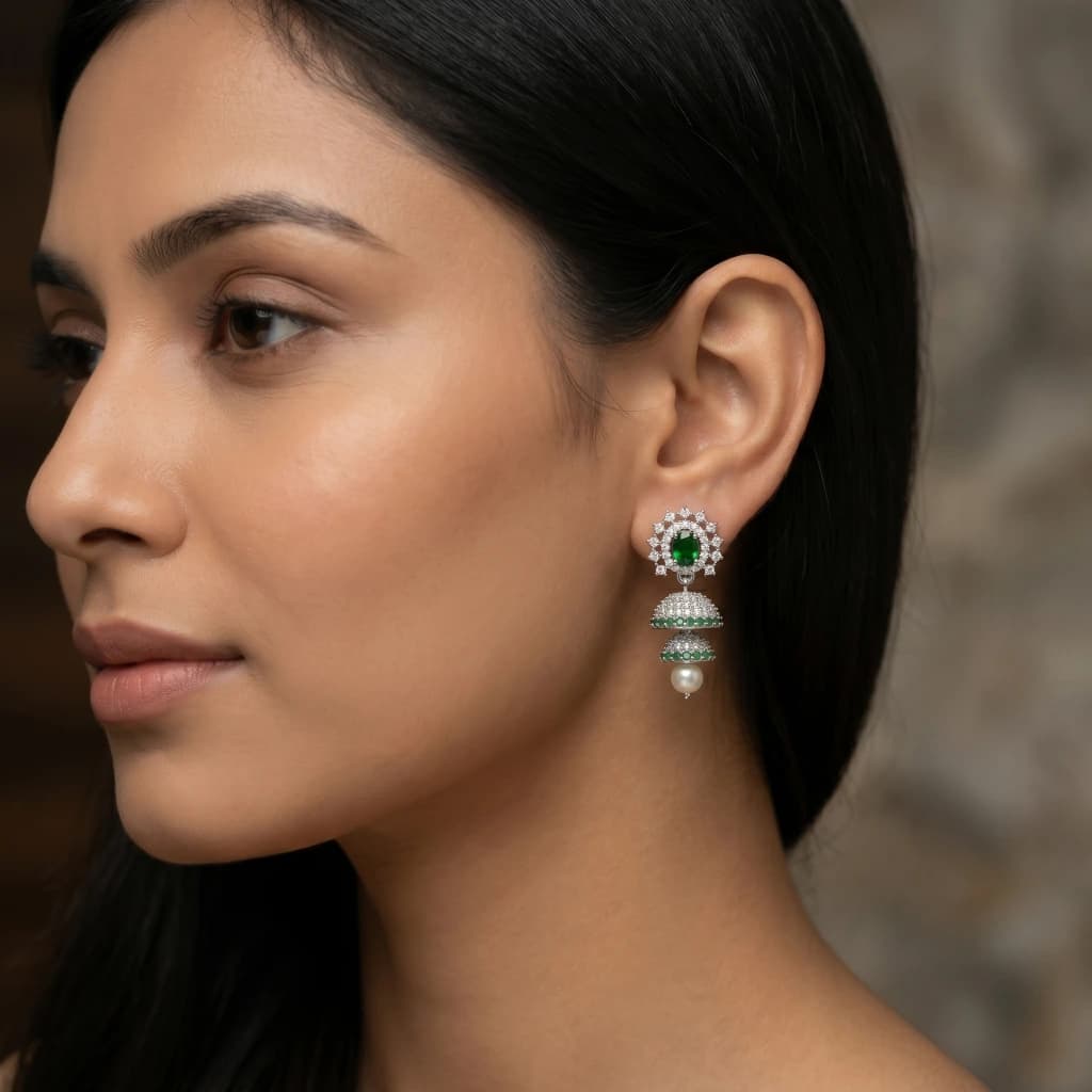 Vanya Emerald Tiered Jhumkas image 1
