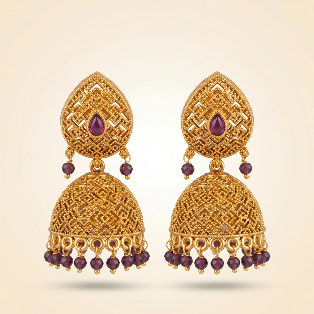 Saanvi Maroon Filigree Jhumkas image 1