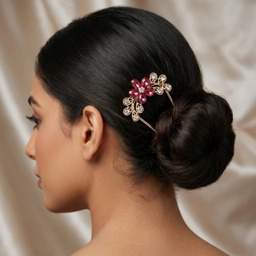 QDORA Gold Pink Crystal Floral Juda Pin image 5