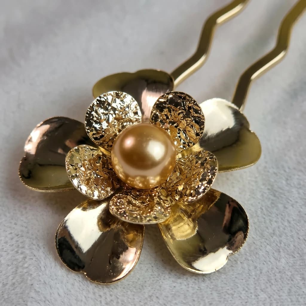 QDORA Gold Golden Pearl Floral Juda Pin image 2