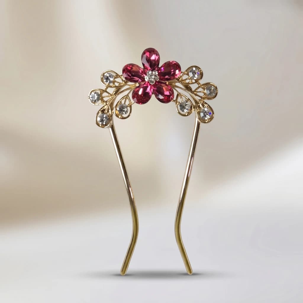 QDORA Gold Pink Crystal Floral Juda Pin image 1